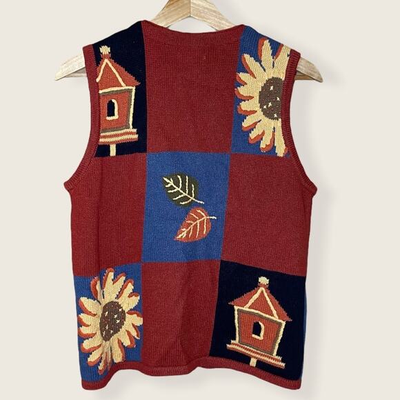 Vintage Y2K Christopher & Banks Medium Sunflower/ Fall Embroidered Sweater Vest - Picture 7 of 11